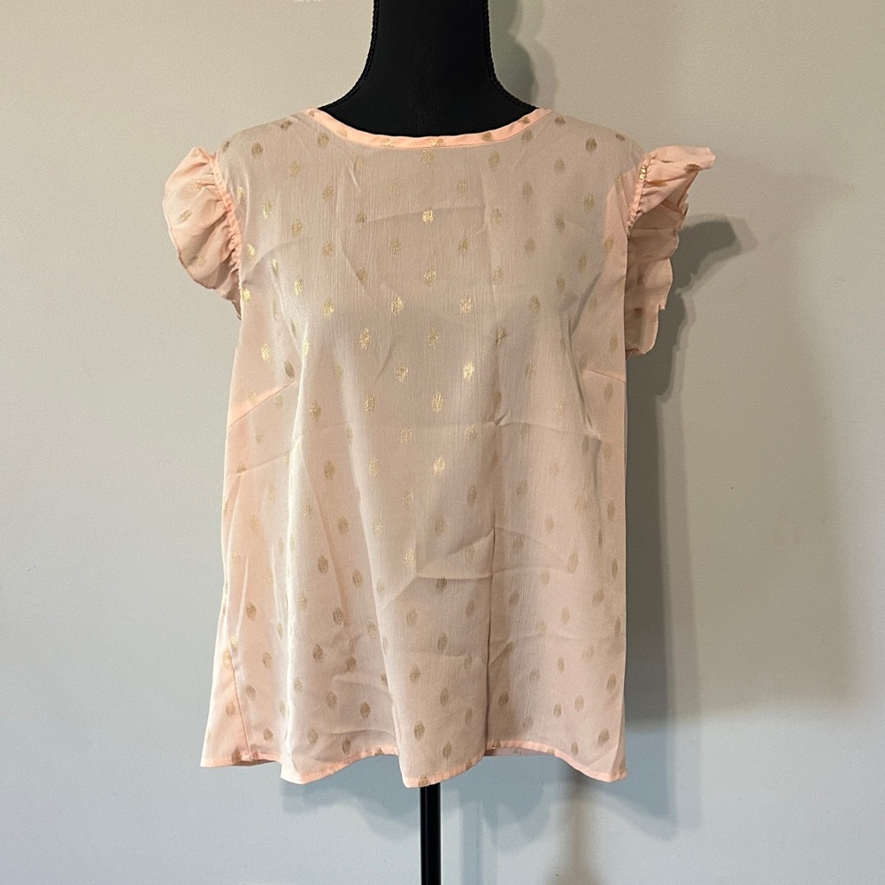 Shein Pink Ruffle Sleeve Top with Gold Accents 2X